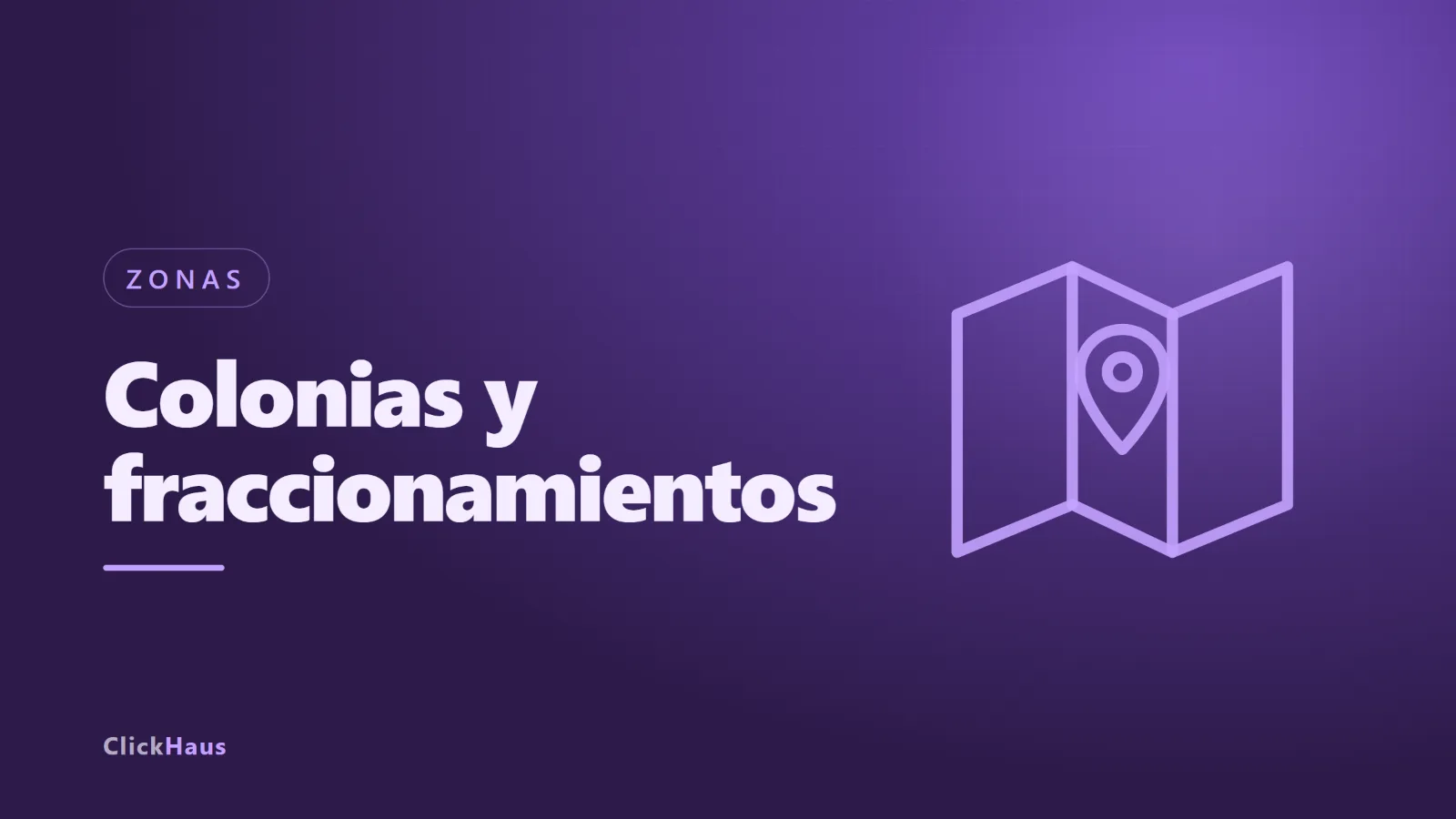 Ilustración de un mapa con marcadores de ubicación sobre una retícula de calles, en fondo violeta degradado